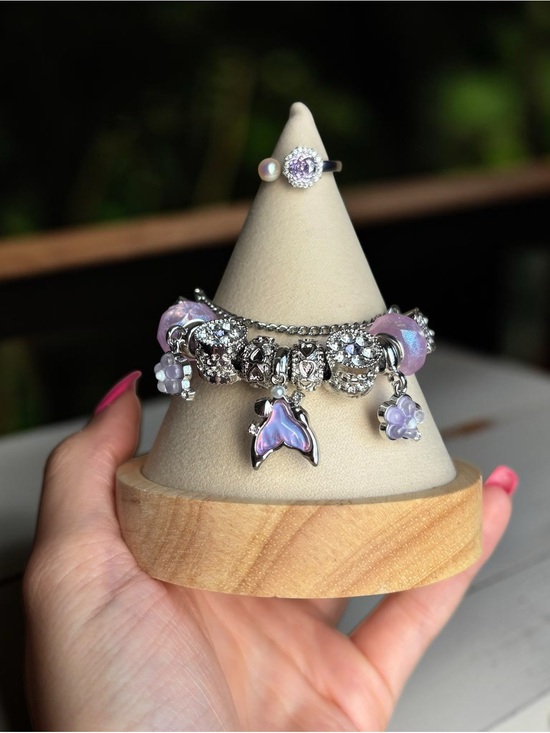 Jewelry - Silver Lavender Mermaid Tail Charm Bracelet and Ring